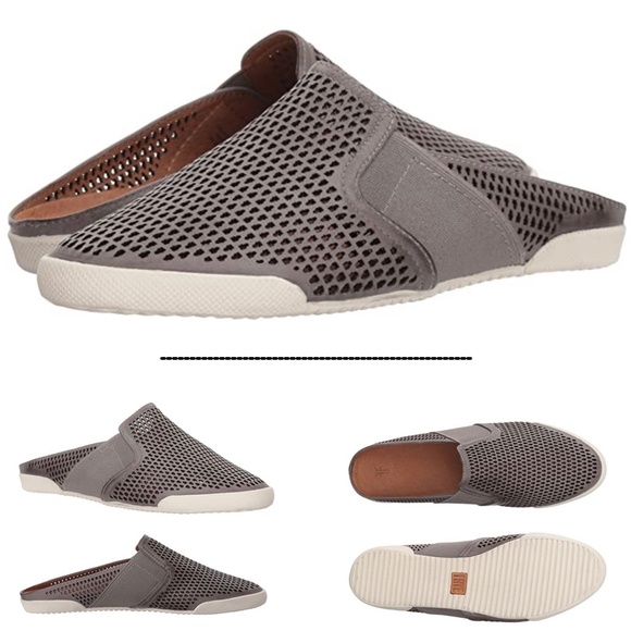 FRYE Melanie Gore Perforated Mule Sneaker Pale Blue Gray Leather Casual Flats - Picture 4 of 14